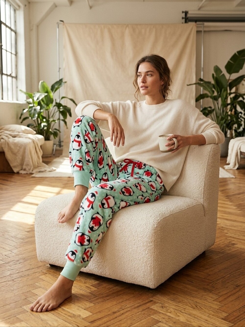 Secret Treasures Mint Penguin Print Pajama Pants with Red Accents